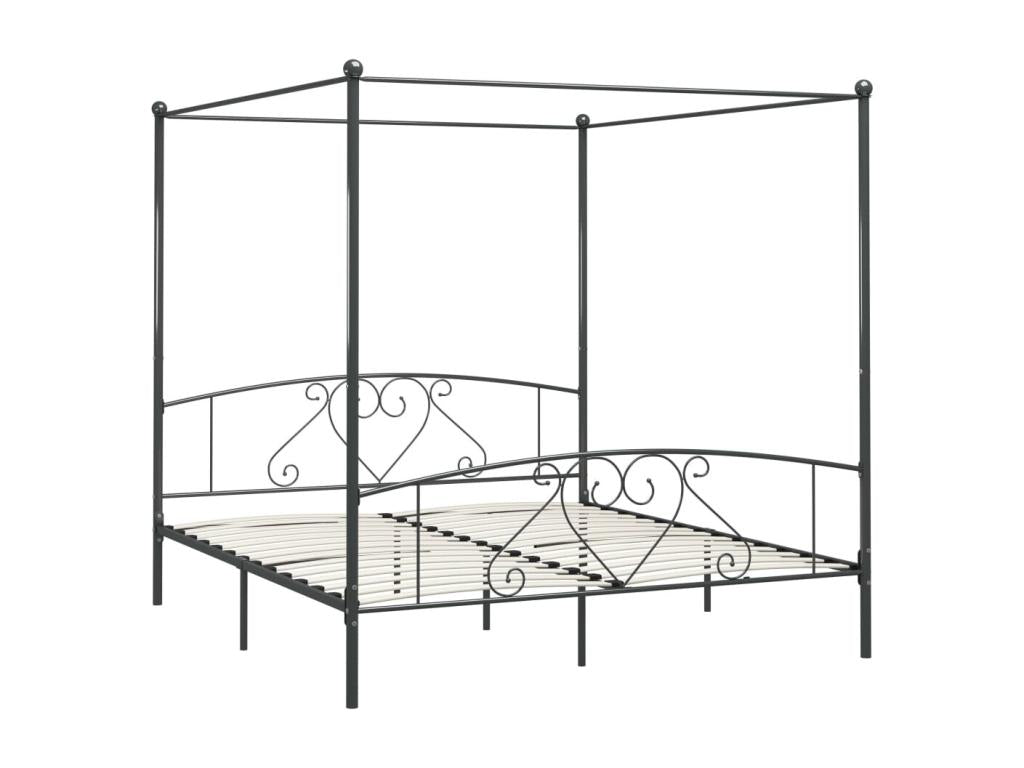 Cadre de lit à baldaquin sans matelas gris métal 180x200 cm HOPQ12138