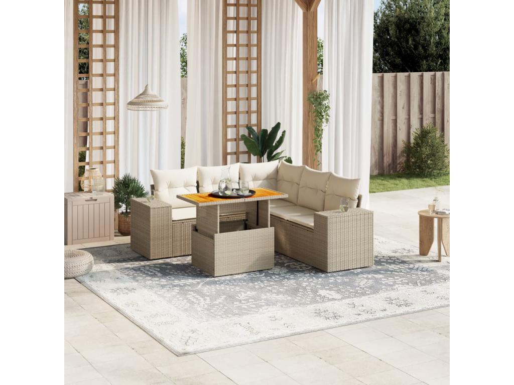 Salon de jardin avec coussins 6 pcs beige résine tressée OEAA25402