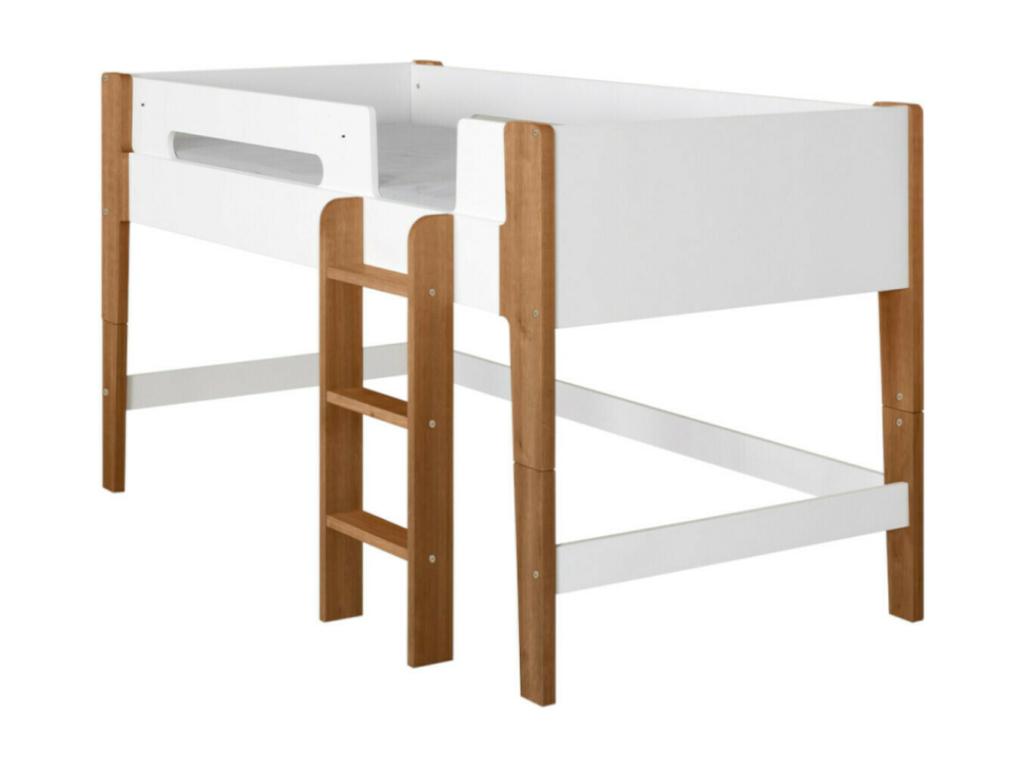 Pack lit superposé avec matelas 90x190 cm bois massif blanc et bois Zensova TOYE11316