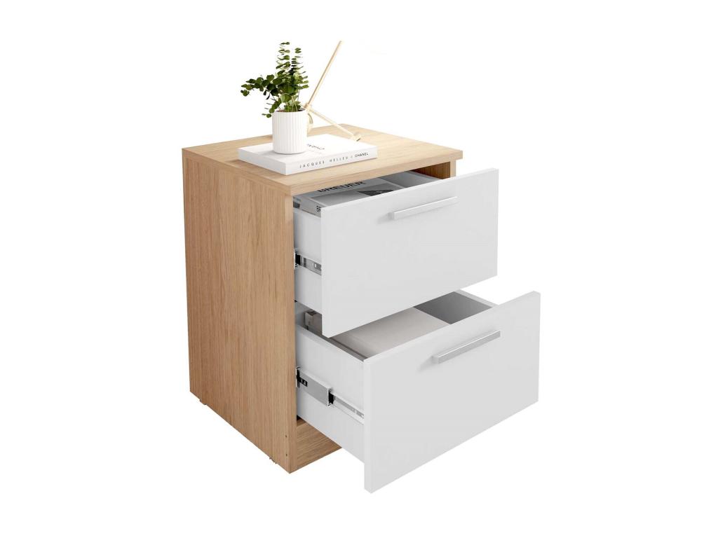 Table de chevet table de nuit avec 2 tiroirs coloris Blanc chêne Zensova UXIA03616