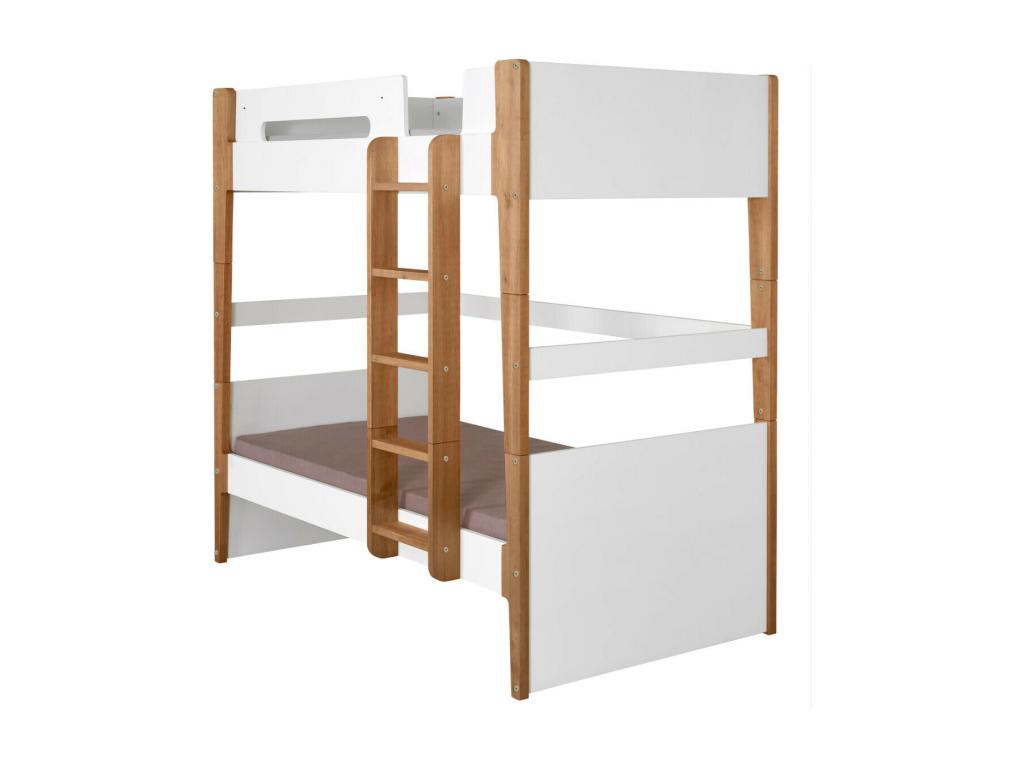 Pack lit superposé avec matelas 90x190 cm bois massif blanc et bois Zensova TOYE11316
