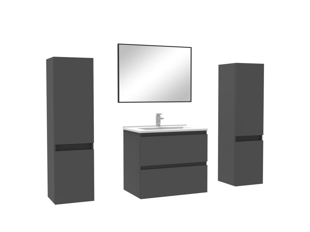 Ensemble meubles Salle de Bain avec colonne miroir mural 60cm meuble Anthracite HCOT88531