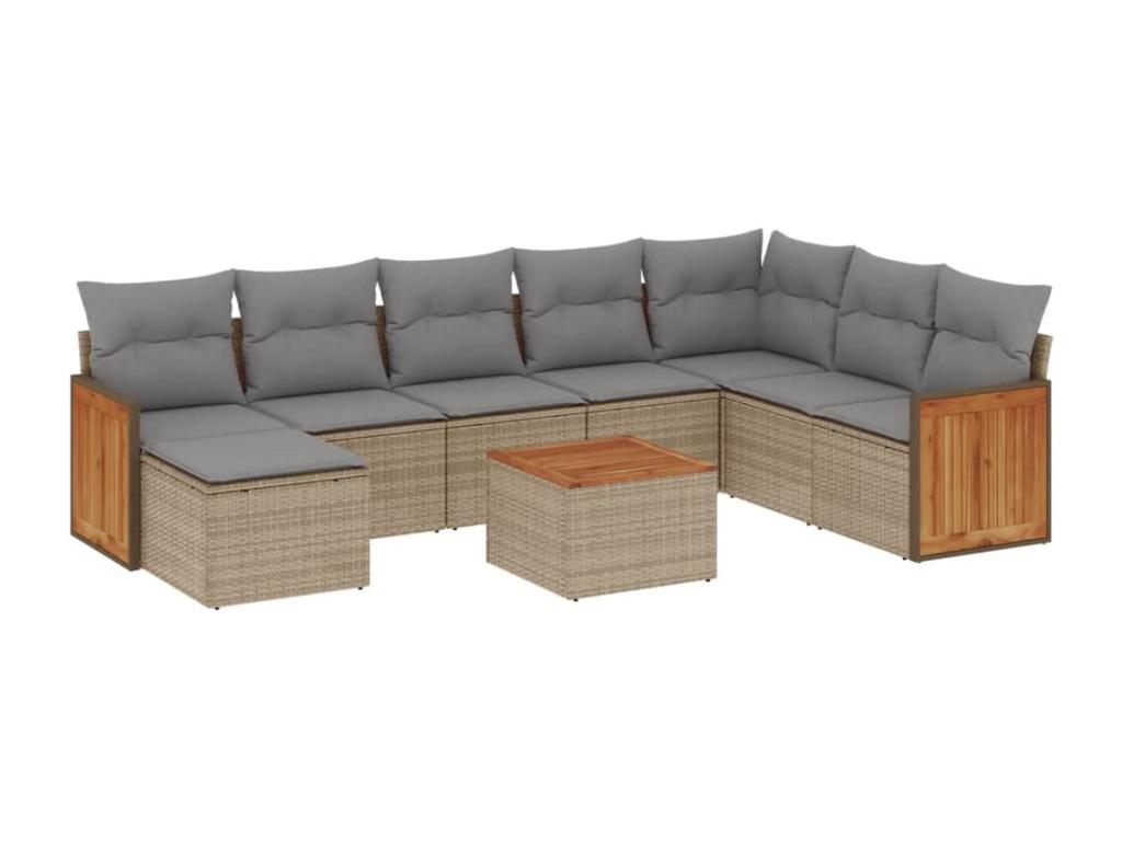 Salon de jardin avec coussins 9 pcs beige résine tressée JQBL21921