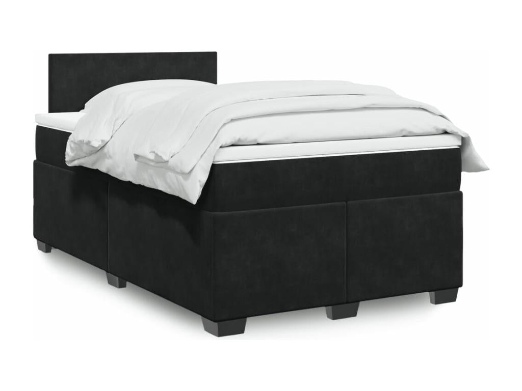 Sommier à Lumenao de lit avec matelas noir 120x190 cm velours PKQQ60784