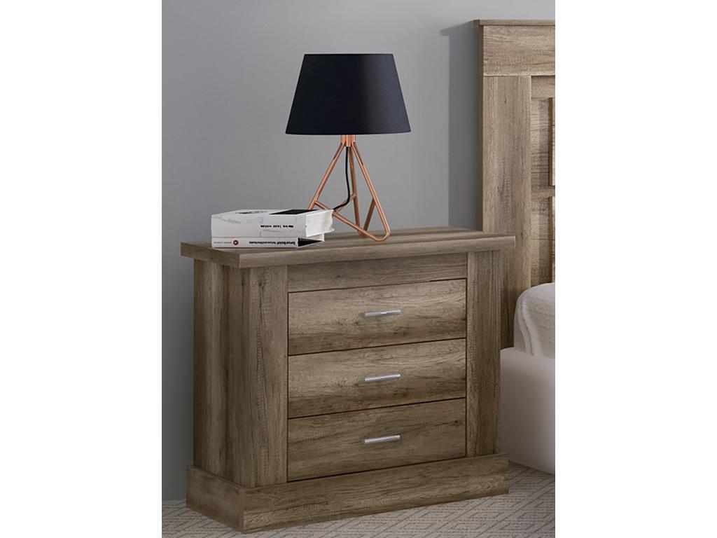 Ensemble de tête de lit avec pieds 2 tables de chevet coloris chêne vieilli VCMP78660