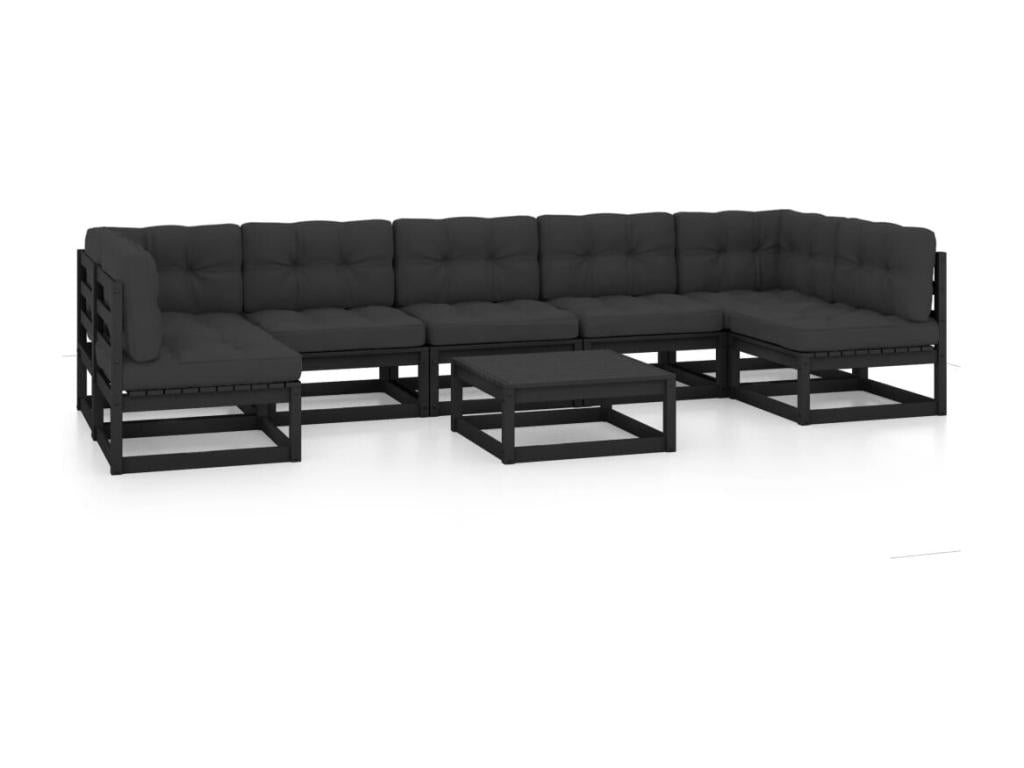 Salon de jardin 8 pcs avec coussins Noir Bois de pin massif NLYN78936