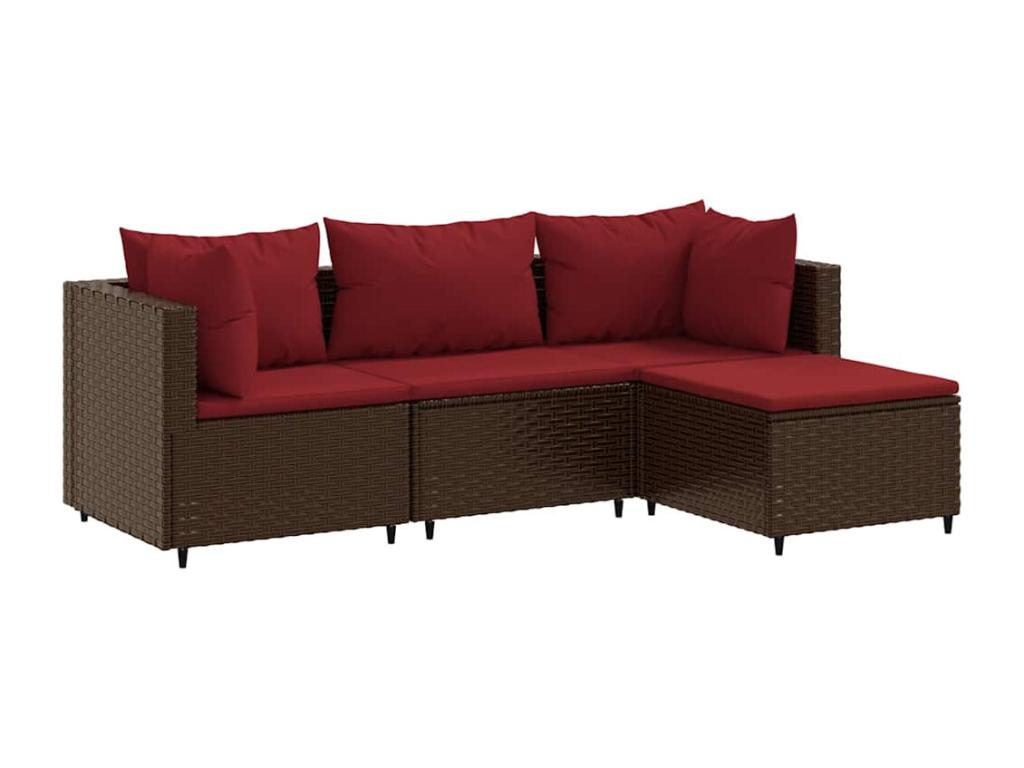 Salon de jardin 4 pièces avec coussins Marron Résine tressée QDQJ31937