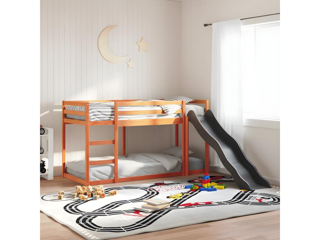 Lit superposé avec toboggan/échelle 90x200 cm bois pin massif SVOU27024
