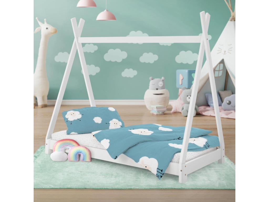 Lit enfant 80x160 cm Blanc Bois Maison d'Enfants Lit en Bois Lit Indien NARK95201