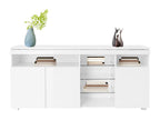 Buffet moderne avec LED - 3 portes et 5 compartiments ouverts - Blanc SBGS34944