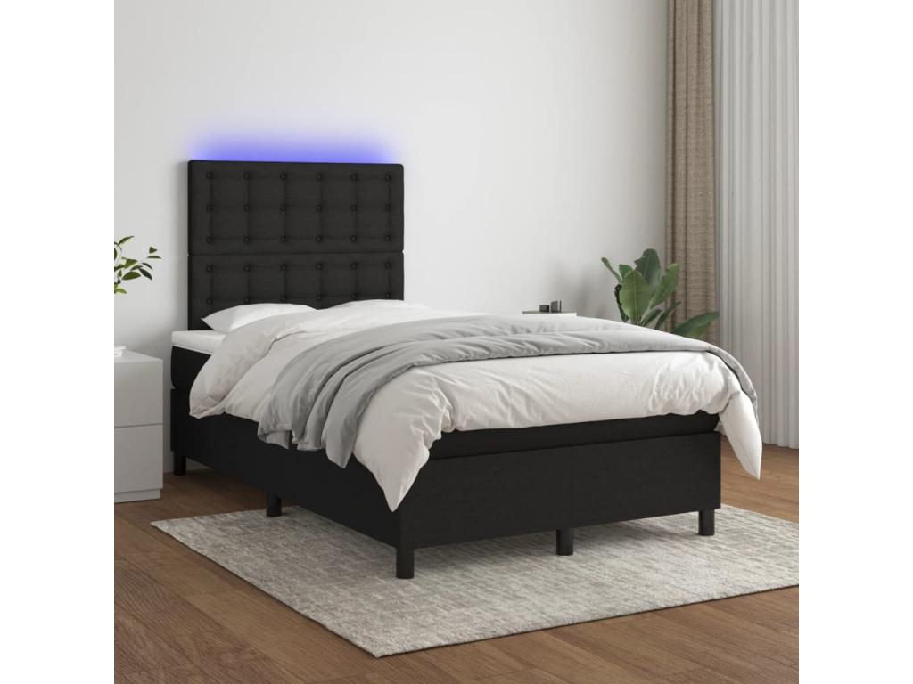 Sommier à Lumière de lit et matelas et LED Noir 120x200 cm Tissu EUDG95629