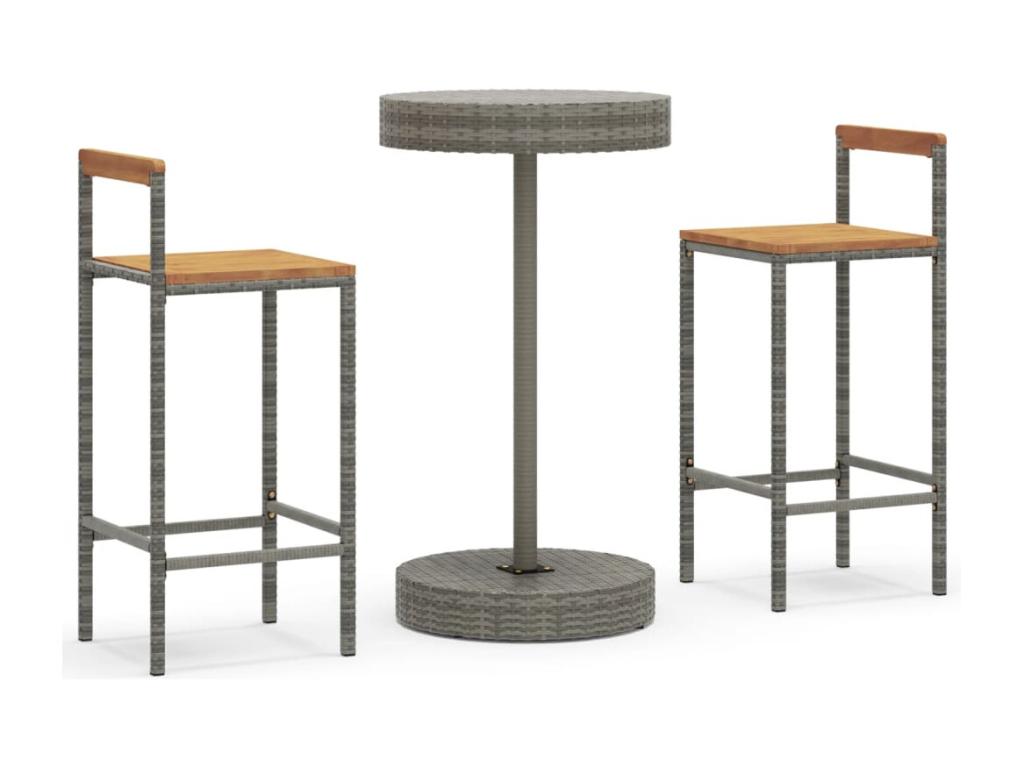Ensemble de bar jardin 3 pcs gris poly rotin/ bois massif Zensova NXPQ00545