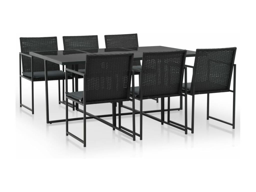 Mobilier à dîner de jardin 7 pièces et coussins Résine tressée Noir UVLO74982