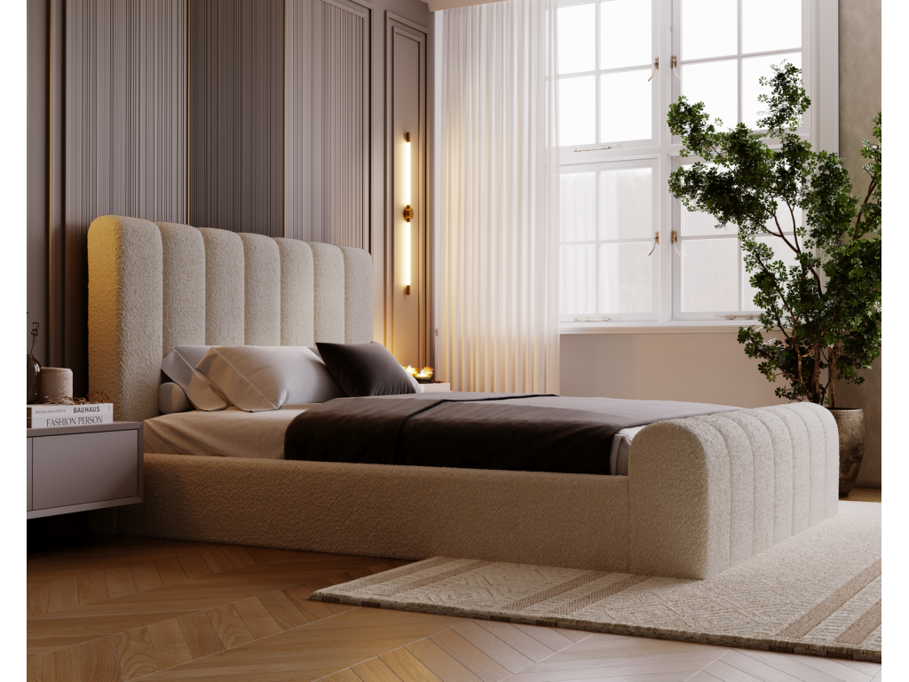 Zensova Lit 200x200 Zensova - Lit Rembourré avec Rangement Zensova à Zensova Lit adulte 200x200 bouclé - Beige Anthology 3 ZKBQ94516