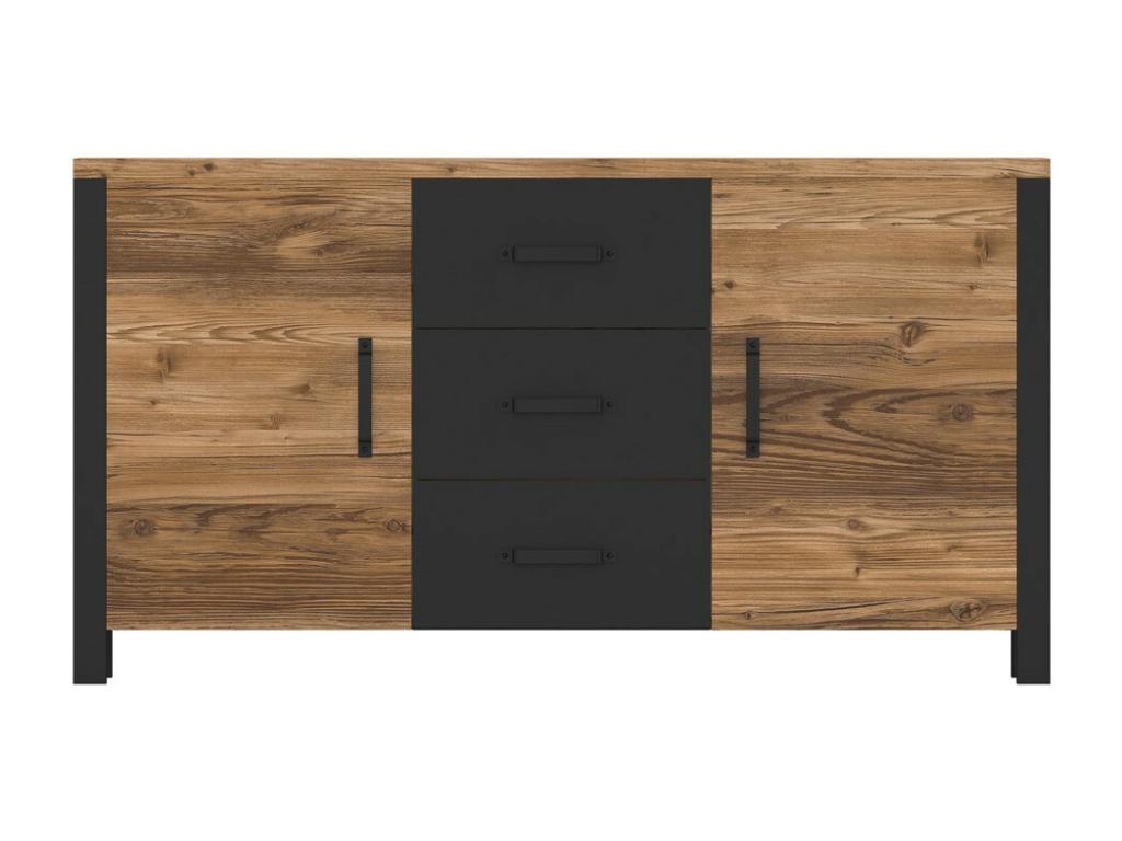 Buffet 150cm collection Lumenao- Couleur épicéa et noir- 2 portes et 3 tiroirs RBWP73862