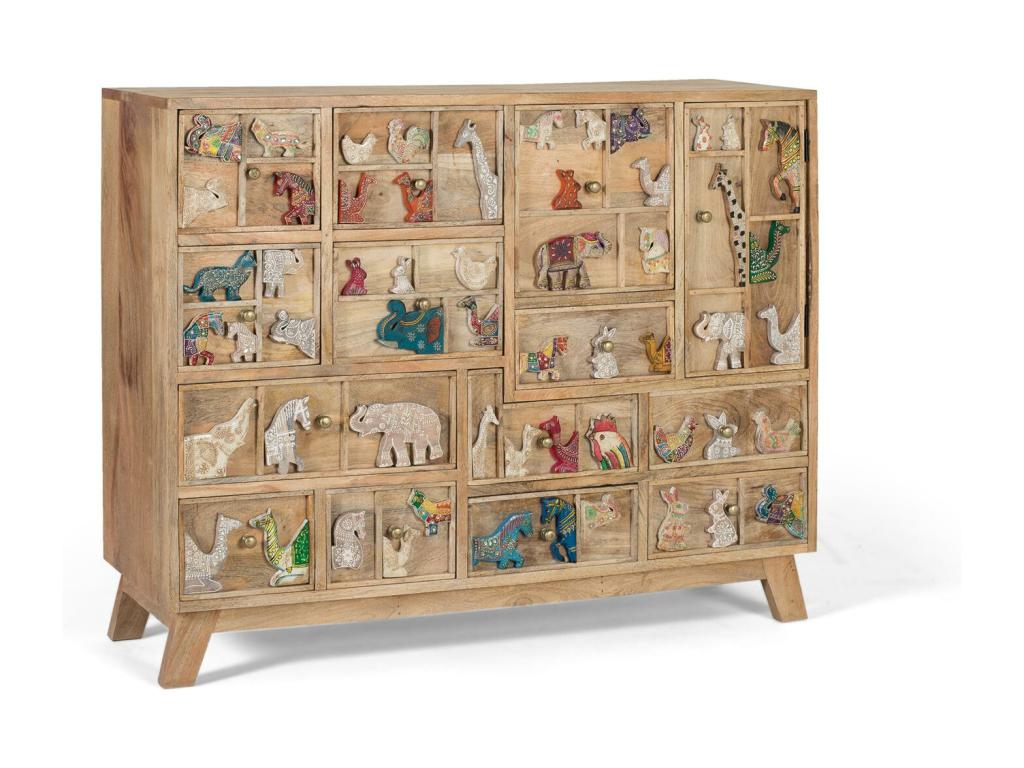 Commode en bois de manguier naturel avec détails originaux PVOZ25951