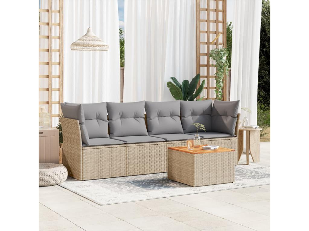 Salon de jardin avec coussins 5pcs Lumenao beige résine tressée KVGB44789