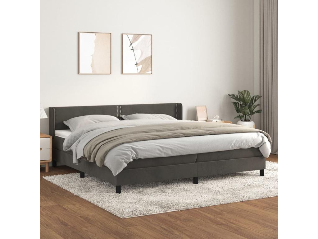 Lit à sommier tapissier et matelas Gris foncé 200x200cm Velours BLHD00841