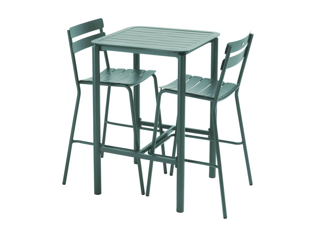 Table haute de terrasse avec 2 chaises en aluminium vert foncé BXVR86080