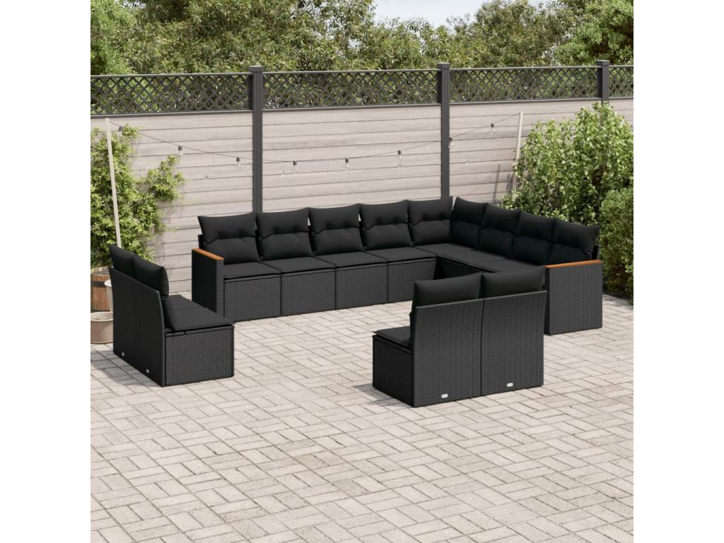 Salon de jardin 12 pcs avec coussins noir résine tressée XBHT31451