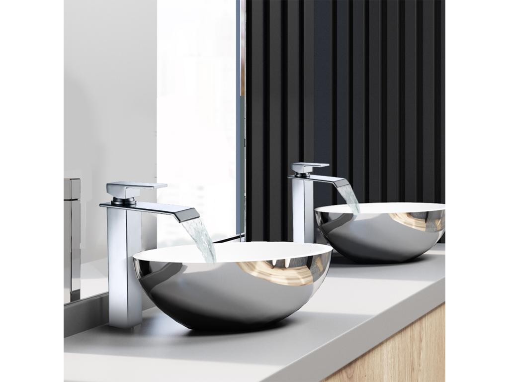2x Robinets Salle de Bain Ventoriq Mitigeurs de Lavabo Bec Haut Robinets de Lavabo Chromé Robinetteries pour Vasque Design Moderne RPFE62147