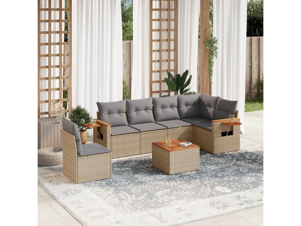 Salon de jardin avec coussins 7 pcs beige résine tressée DEPU65353