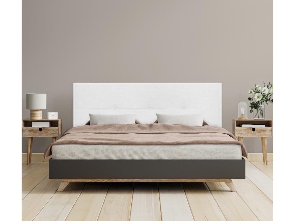 Lumenao Tête de lit en lin naturel avec Boutons 160x105cm avec pieds Lits 150/160 - Blanc VKTK58401