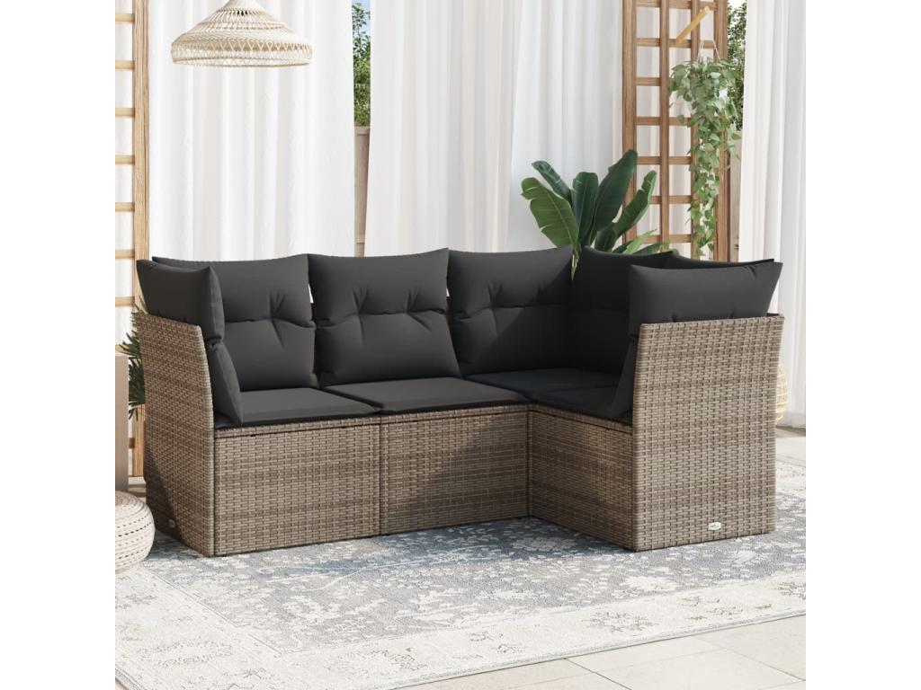 Salon de jardin 4 pcs avec coussins gris résine tressée COHN36460