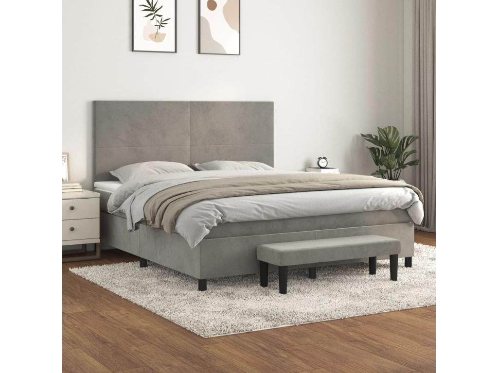 Lit à sommier tapissier et matelas Gris clair 180x200cm Velours YZBE48250
