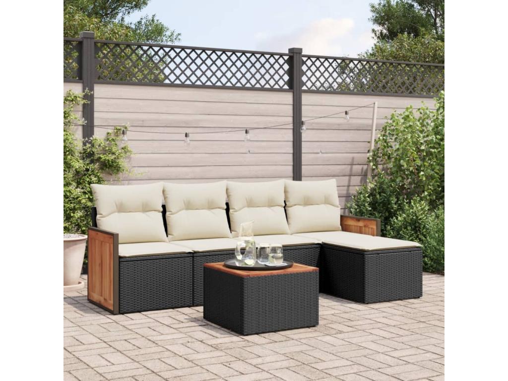 Salon de jardin 6 pcs avec coussins Zensova résine tressée LHDQ37392
