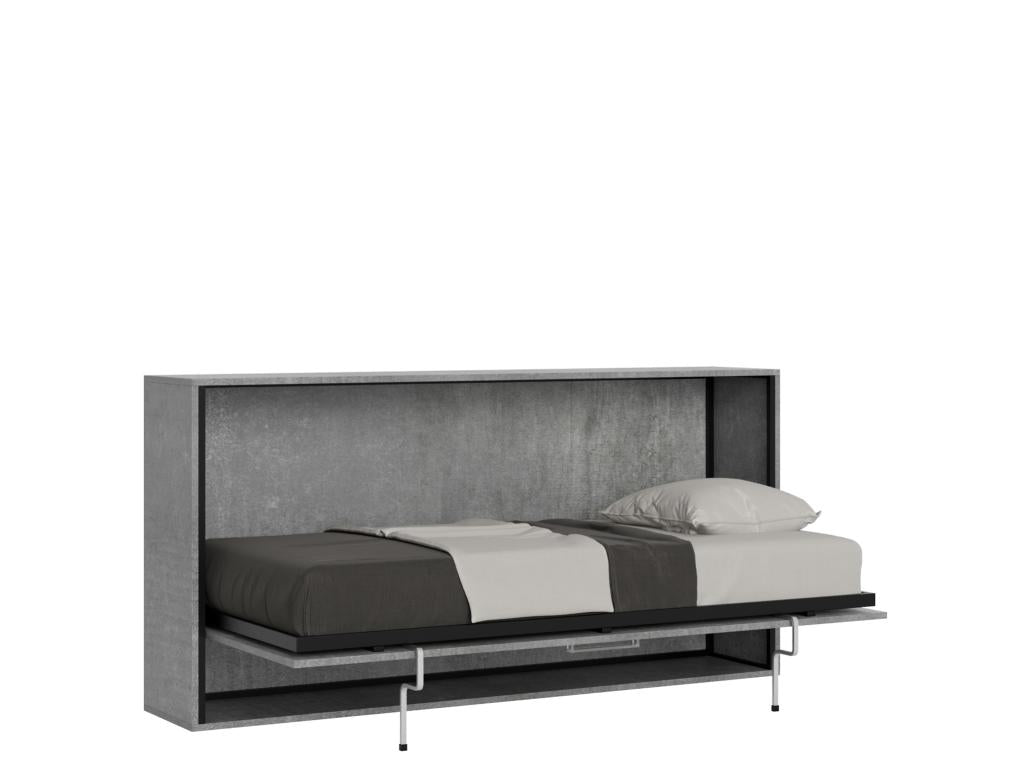 Lit escamotable horizontal 1 couchage 85 Lumenao avec matelas Gris Béton DLGY12731