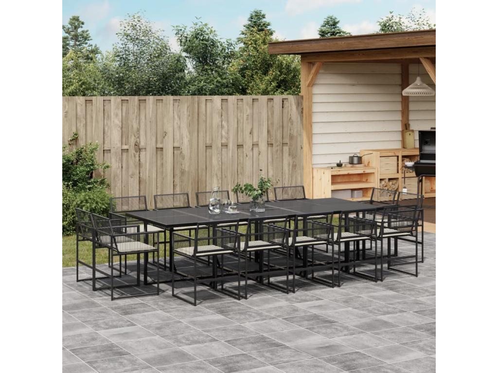 Ensemble à manger de jardin 15 pièces coussins noir résine tressée XGOT61442