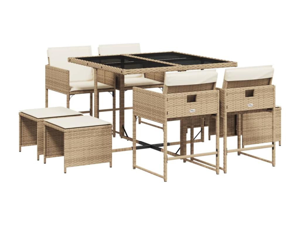 Ensemble à manger de jardin et coussins 9 pièces beige Poly rotin KEQG92994