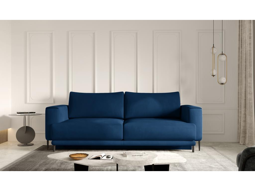 Canapé convertible design 4 places velours bleu nuit et pieds métal Zensova 260cm WEXV61784