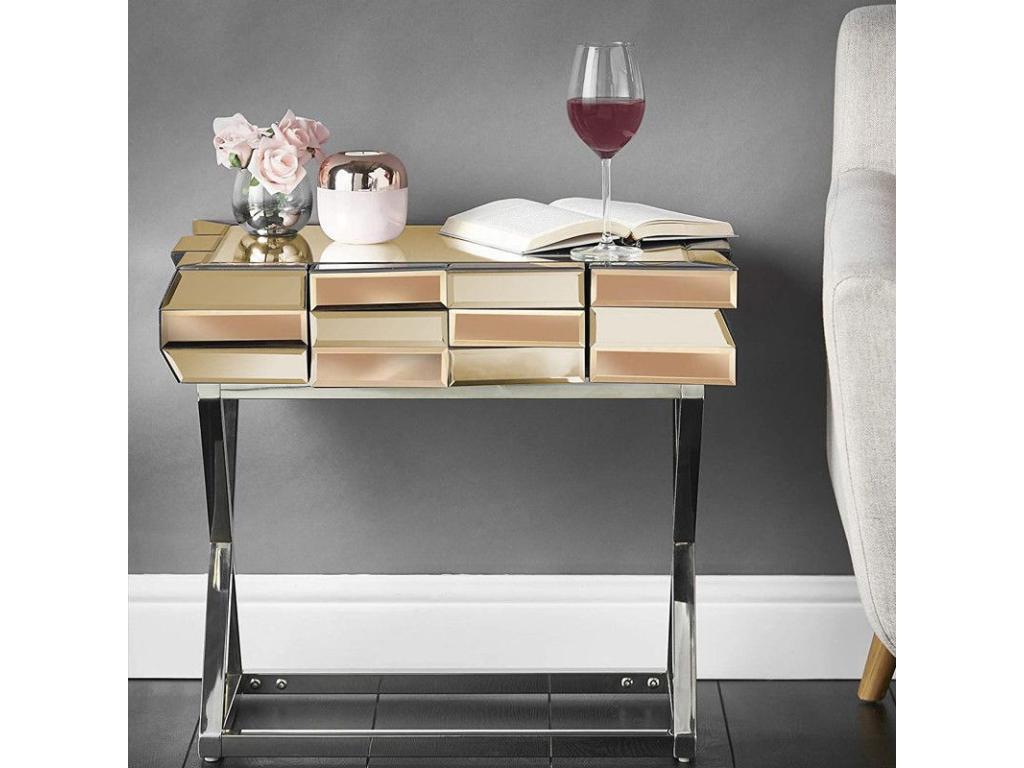 Table De Chevet En Verre Miroir 3d - Couleurs - Or RSZB35121