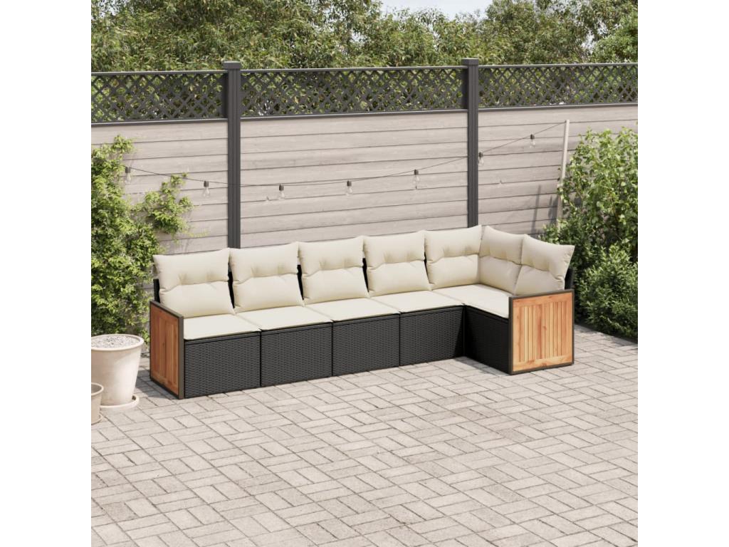 Salon de jardin 6 pcs avec coussins noir résine tressée VYIK72272