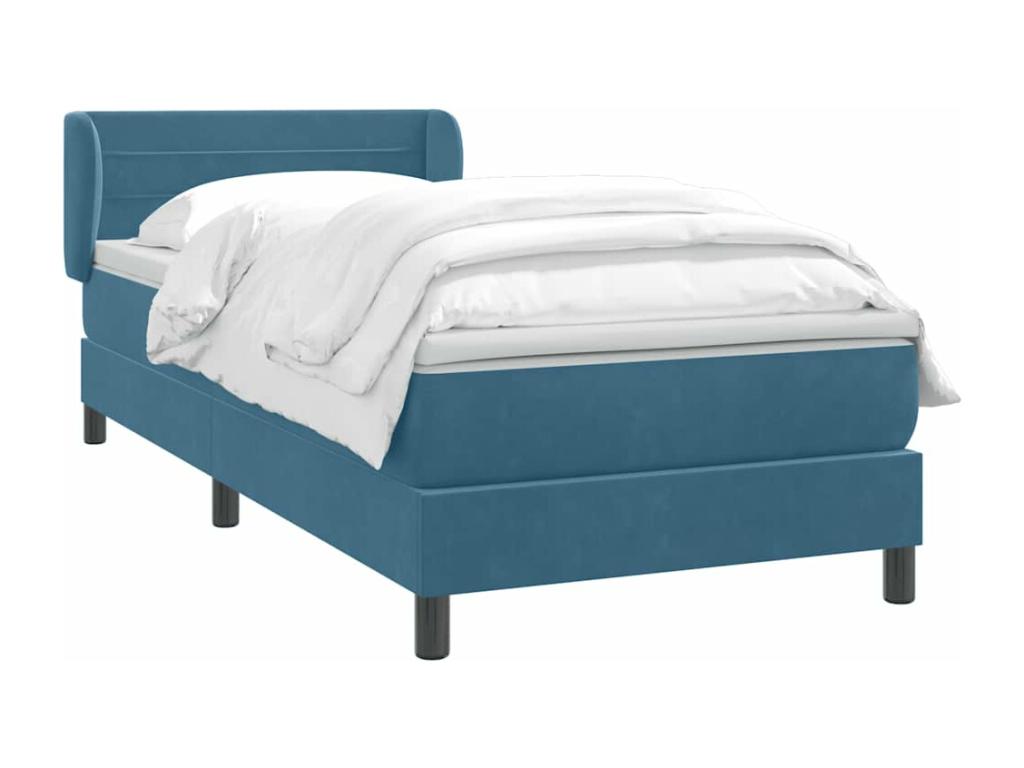 Sommier à Lumenao de lit et matelas bleu foncé 90x210 cm velours VXJU07364
