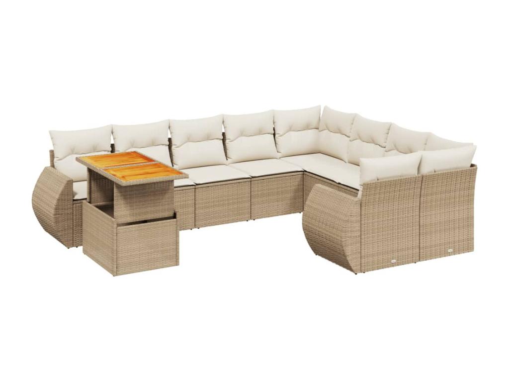 Salon de jardin avec coussins 10 pcs beige résine tressée VJMW53858