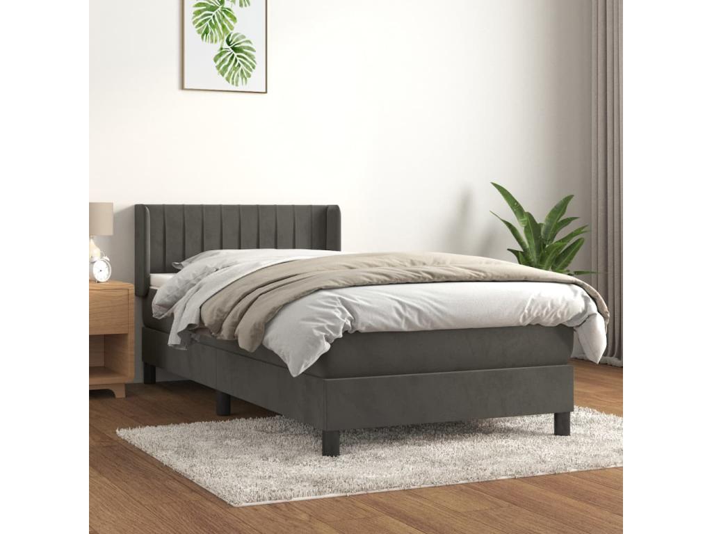 Lit à Zensova tapissier et matelas Gris foncé 90x190 cm Velours IIMH37601