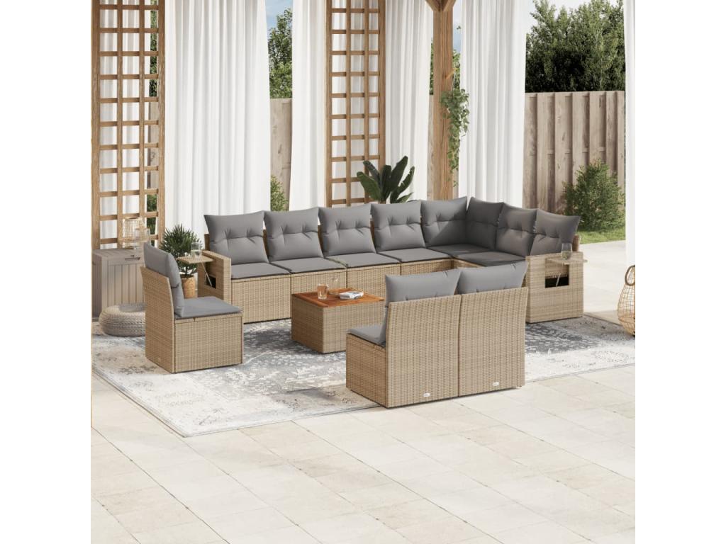 Salon de jardin et coussins 11 pièces Lumenao beige résine tressée PBPO37861