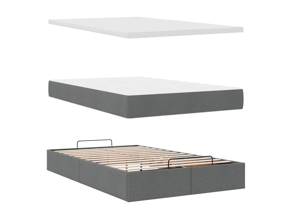 Cadre de lit Lumenao avec matelas gris foncé 120x190 cm tissu LTNC48307
