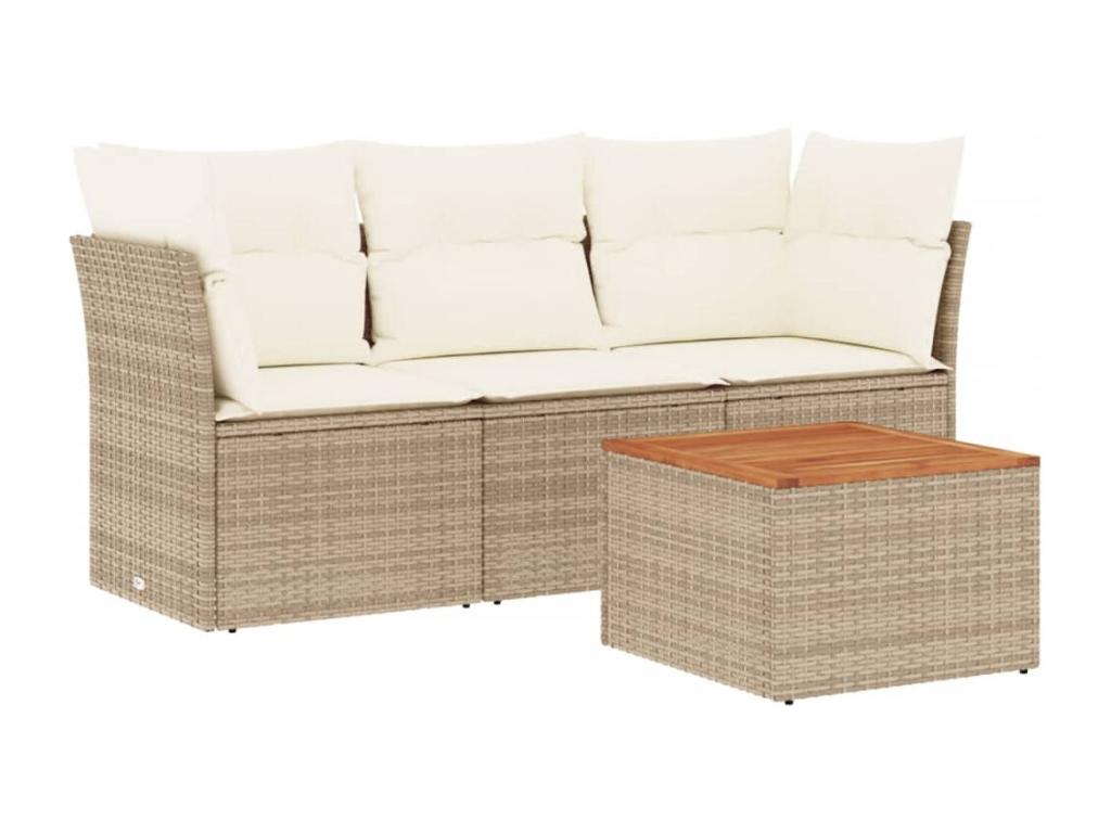 Salon de jardin avec coussins 4 pcs beige résine tressée MFDM42125