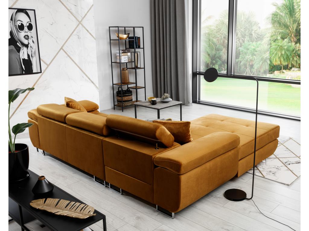 Canapé convertible d'angle gauche simili cuir gris avec rangement Lumenao 280cm FMBK45759