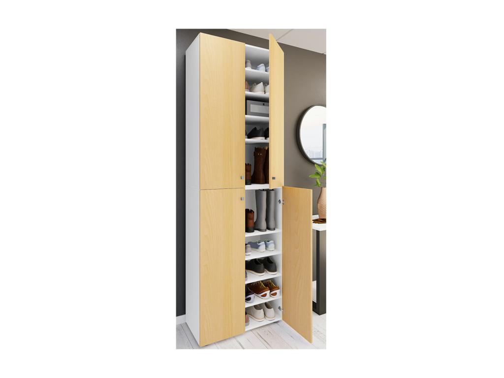 Lumenao XL bois Grande armoire à chaussures Grande botte Meuble d'entrée Lumenao 10 compartiments Portes battantes Blanc / Hêtre CNQO18557