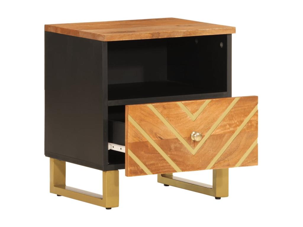Table de chevet marron et noir bois de manguier solide KHIP09183