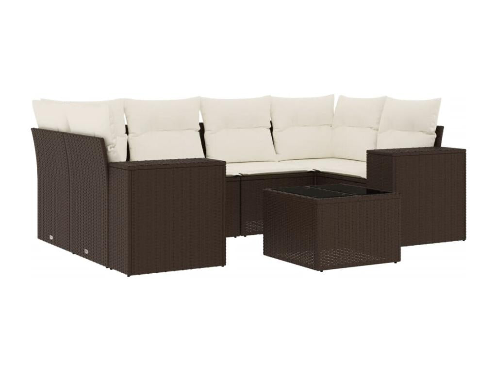 Salon de jardin avec coussins 7 pièces marron résine tressée ZUDT96278