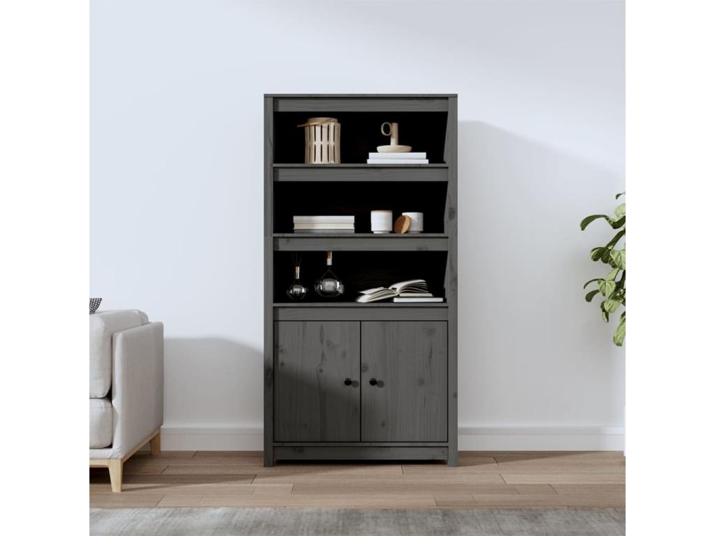 Buffet haut Gris 80x35x154 cm Bois massif de pin BOYE38217