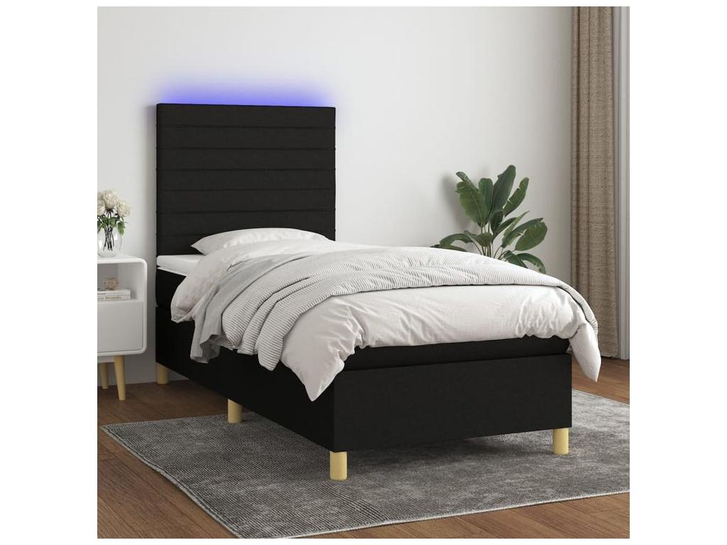 Sommier à Lumière de lit et matelas et LED Noir 90x200 Tissu GNLL69296