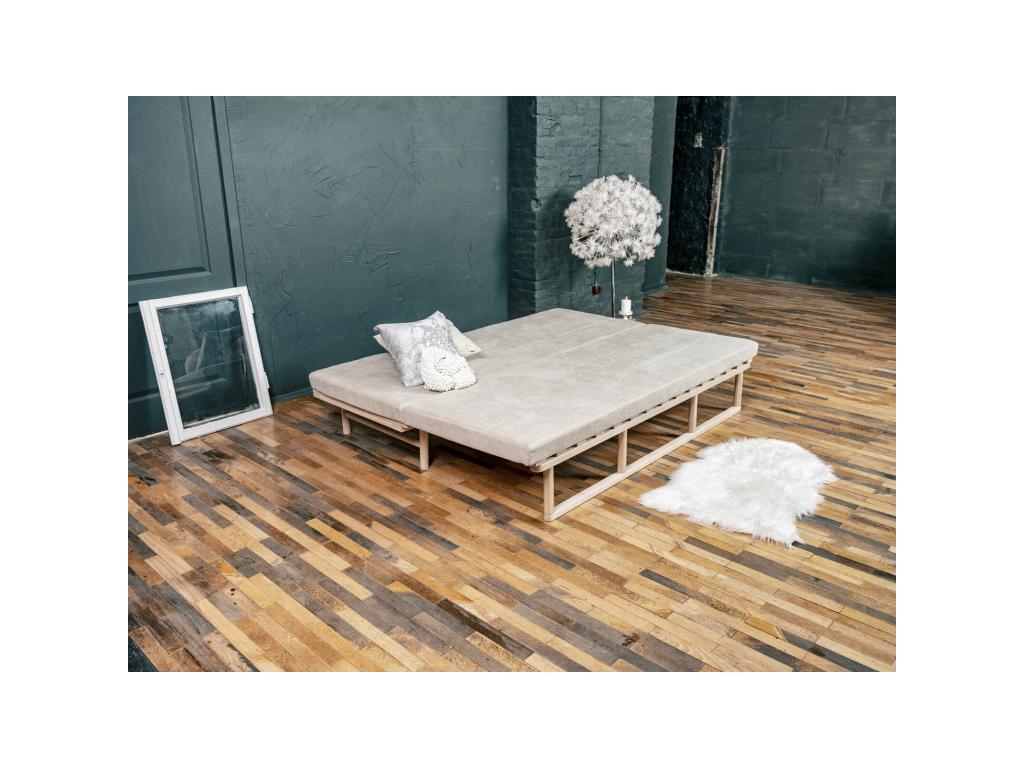 Canapé Lit Convertible Design en Zensova Beige et Bois Gris cendré TBPD57711