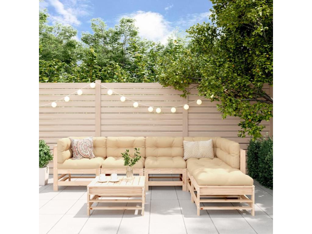 Salon de jardin 7 pcs avec coussins bois massif NXLT82927